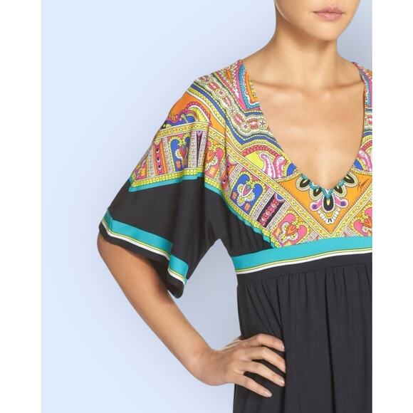 TRINA TURK Women's Nepal Black & Tropical Colors Swim Cover up Dress 6 8 Tunic - Picture 4 of 12